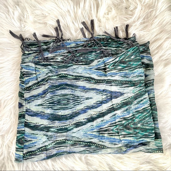 American Eagle Green Fringe Cotton Batik Tribal Infinity Scarf